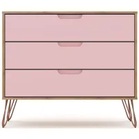 Rockefeller 3 Drawer Dresser in Nature and Rose Pink by Manhattan Comfort