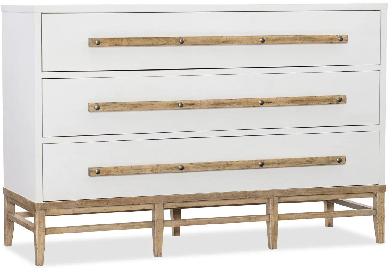 Urban Elevation Three-Drawer Bachelors Chest in White and light maple finish with wood bar pull by Hooker Furniture