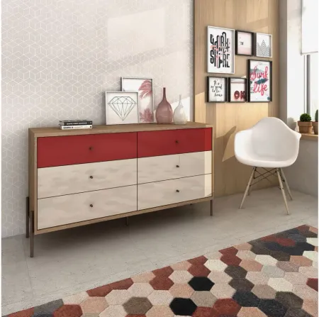 Joy Double Dresser in Red, Off White, and Oak by Manhattan Comfort