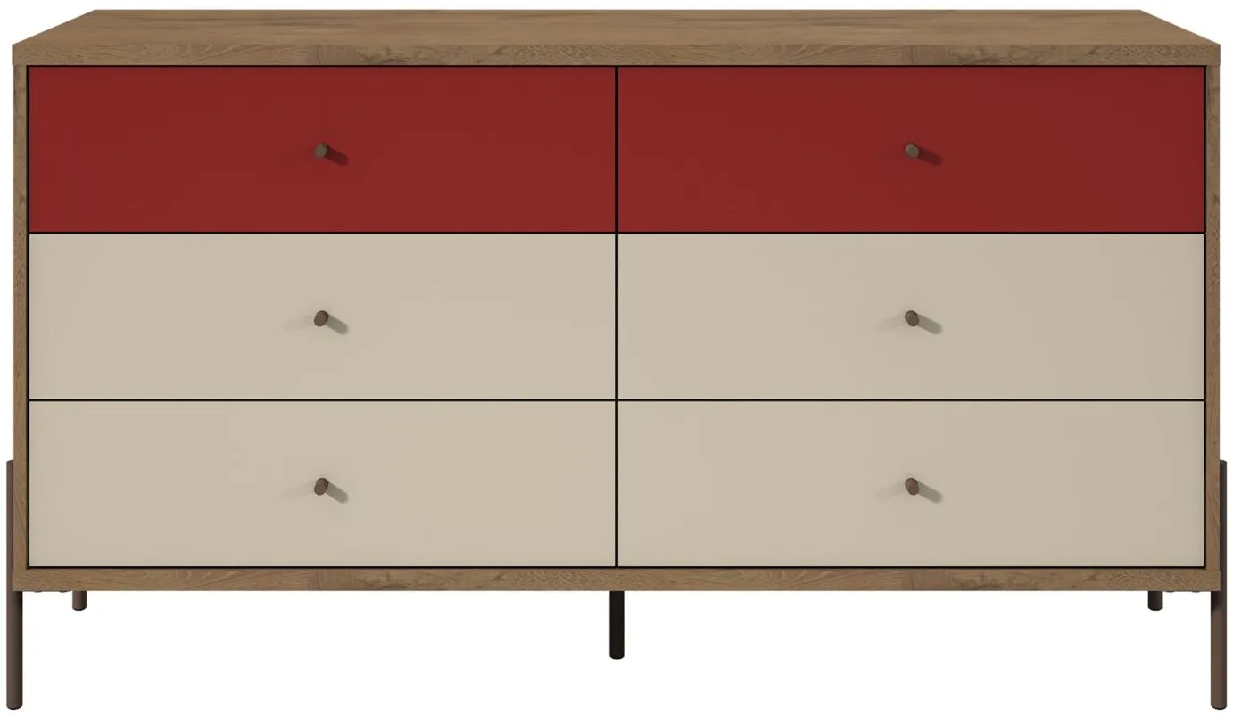 Joy Double Dresser in Red, Off White, and Oak by Manhattan Comfort