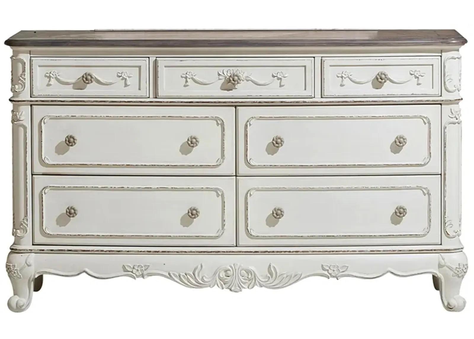 Averny 7-Drawer Bedroom Dresser in Antique White & Gray by Homelegance