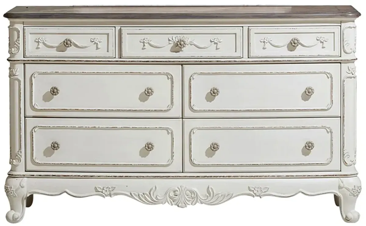 Averny 7-Drawer Bedroom Dresser in Antique White & Gray by Homelegance