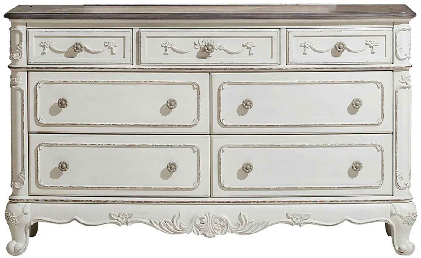 Averny 7-Drawer Bedroom Dresser in Antique White & Gray by Homelegance