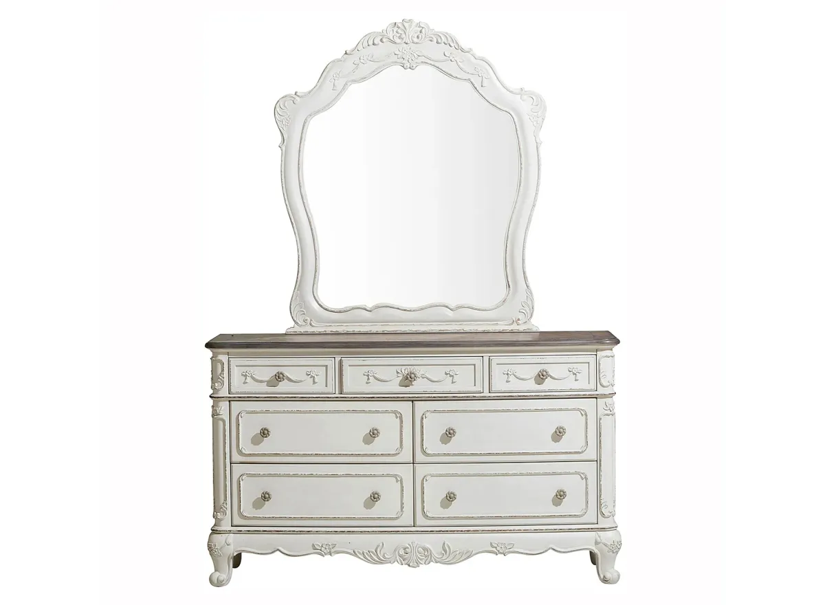 Averny 7-Drawer Bedroom Dresser With Mirror in Antique White & Gray by Homelegance