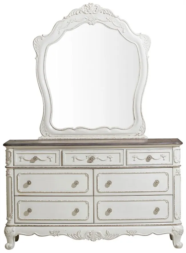Averny 7-Drawer Bedroom Dresser with Mirror in Antique White & Gray by Homelegance