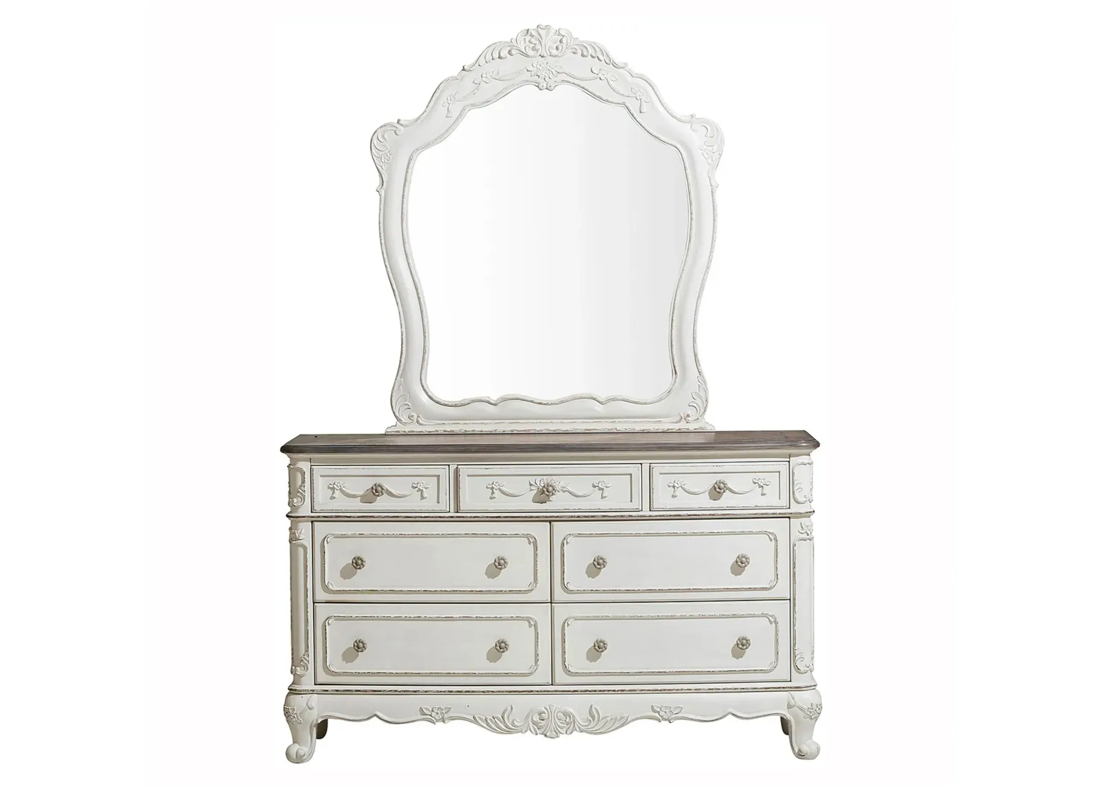 Averny 7-Drawer Bedroom Dresser With Mirror in Antique White & Gray by Homelegance