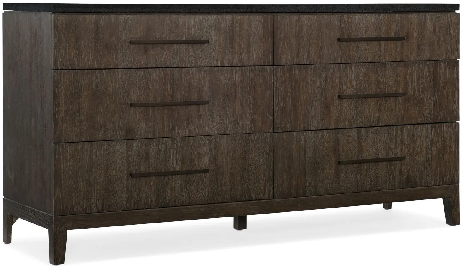 Miramar Six-Drawer Dresser in 6202-DKW Rustic oak with a smoky Arabica finish and bluestone top by Hooker Furniture