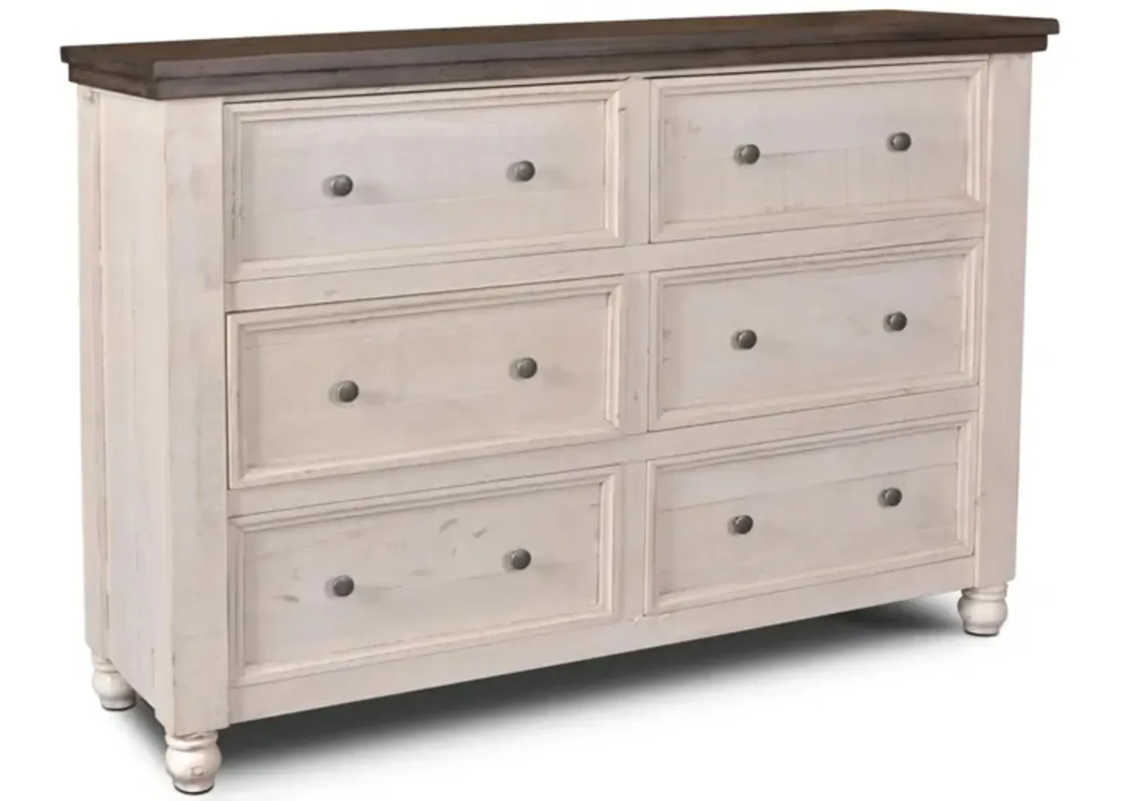 Sunset Trading Rustic French 6 Drawer in Cottage White/Walnut Top by Sunset Trading