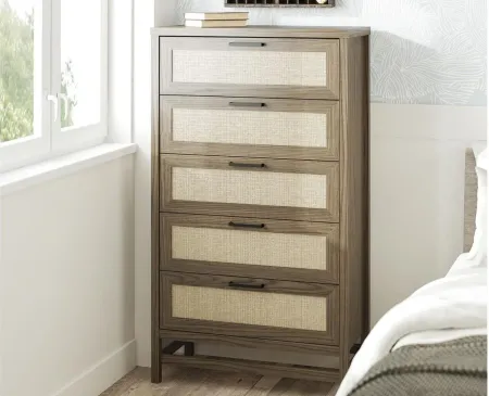Lennon Tall 5 Drawer Dresser by Ameriwood Home in Medium Brown by DOREL HOME FURNISHINGS
