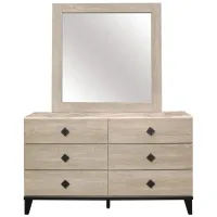 Karren 6-Drawer Dresser with Mirror in Cream & Black by Homelegance