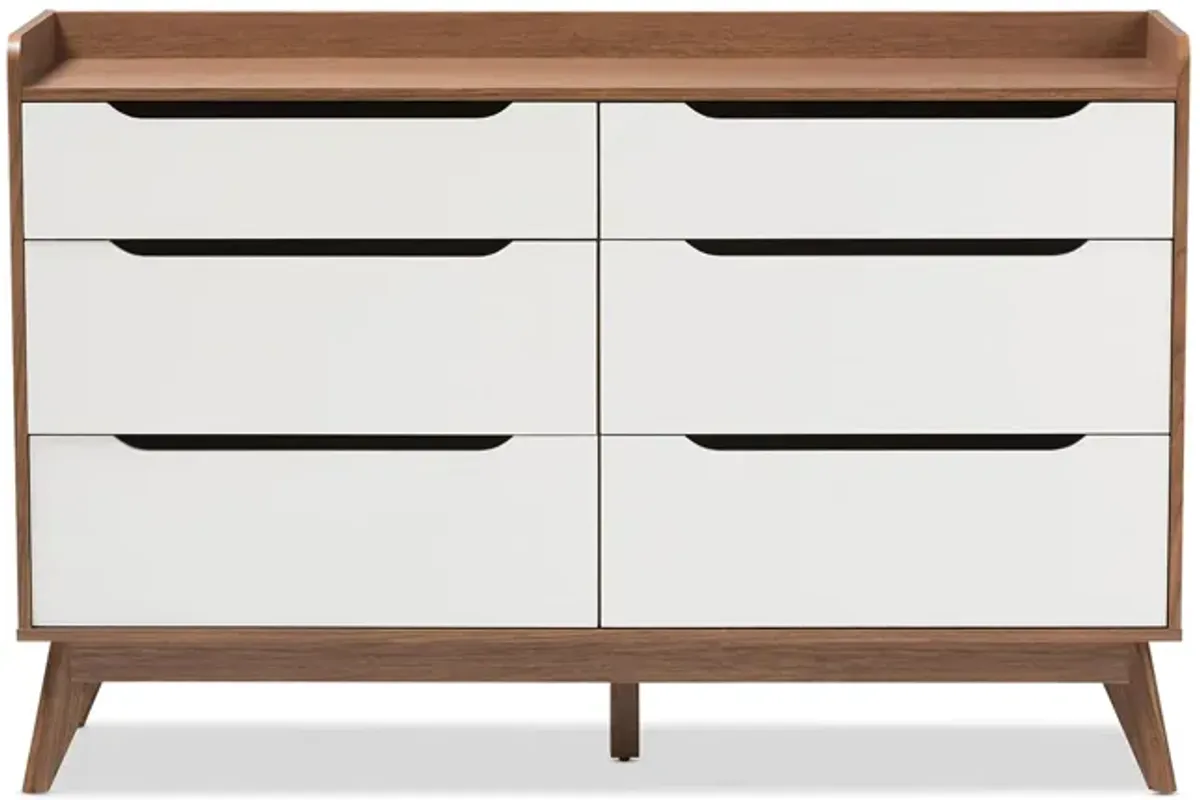 Brighton Wood 6-Drawer Storage Dresser in White/"Walnut" Brown by Wholesale Interiors