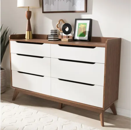 Brighton Wood 6-Drawer Storage Dresser in White/"Walnut" Brown by Wholesale Interiors