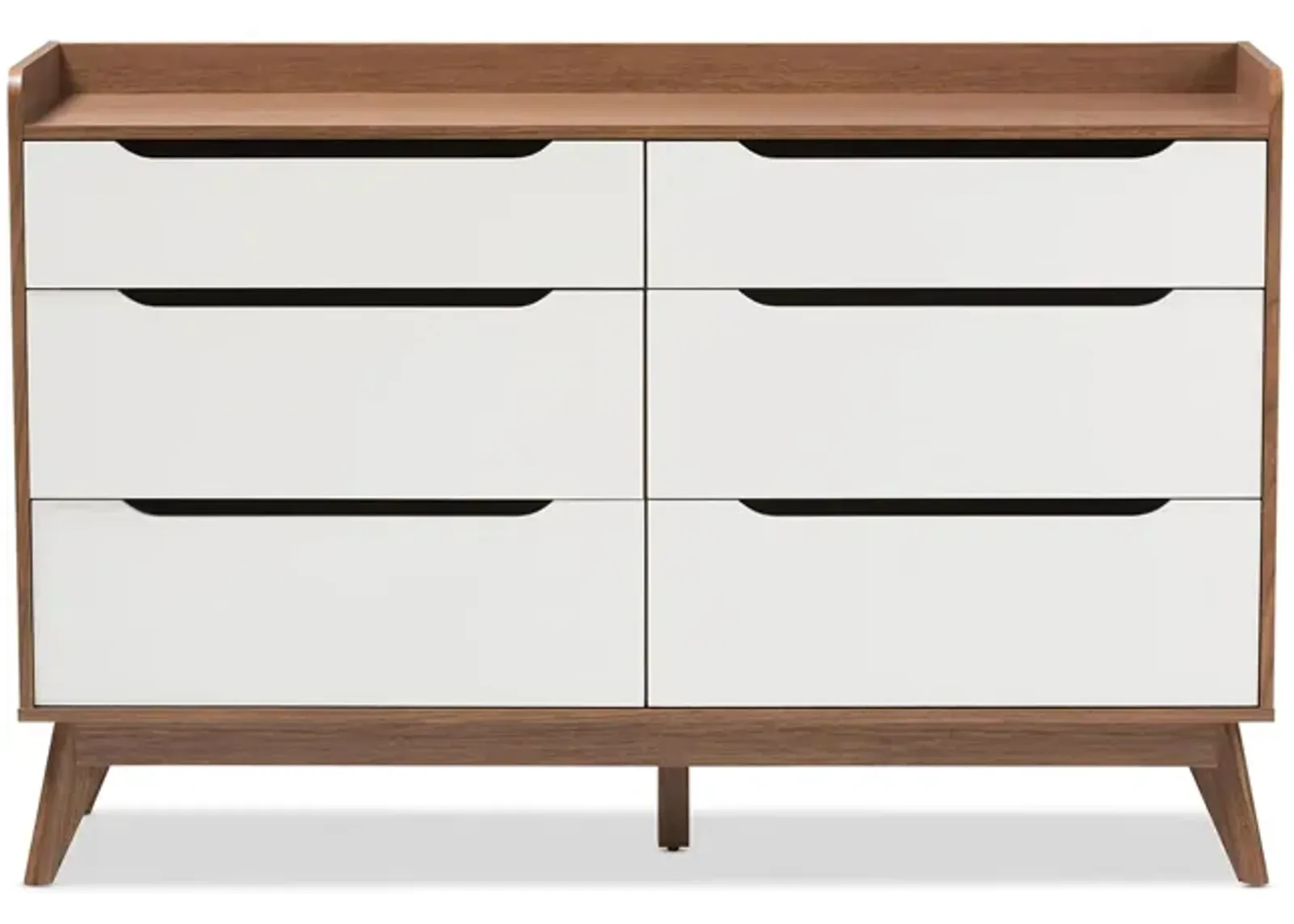 Brighton Wood 6-Drawer Storage Dresser in White/"Walnut" Brown by Wholesale Interiors