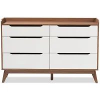 Brighton Wood 6-Drawer Storage Dresser in White/"Walnut" Brown by Wholesale Interiors