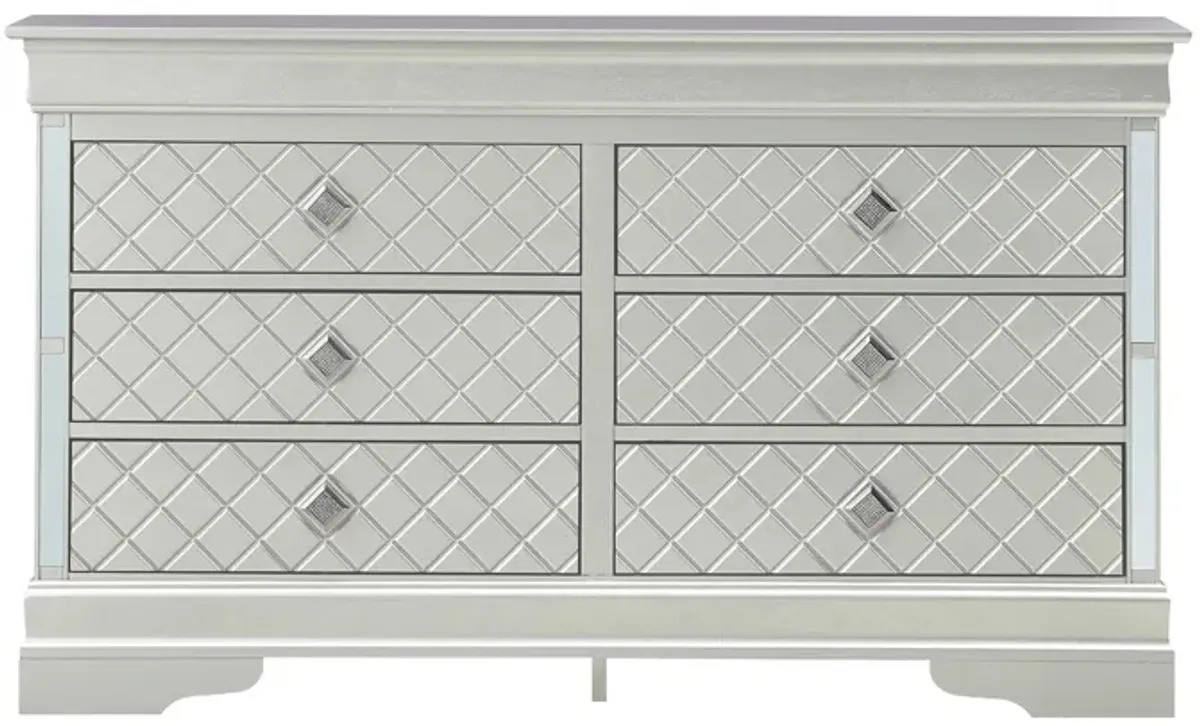 Verona 6-Drawer Bedroom Dresser in Silver Champagne by Glory Furniture