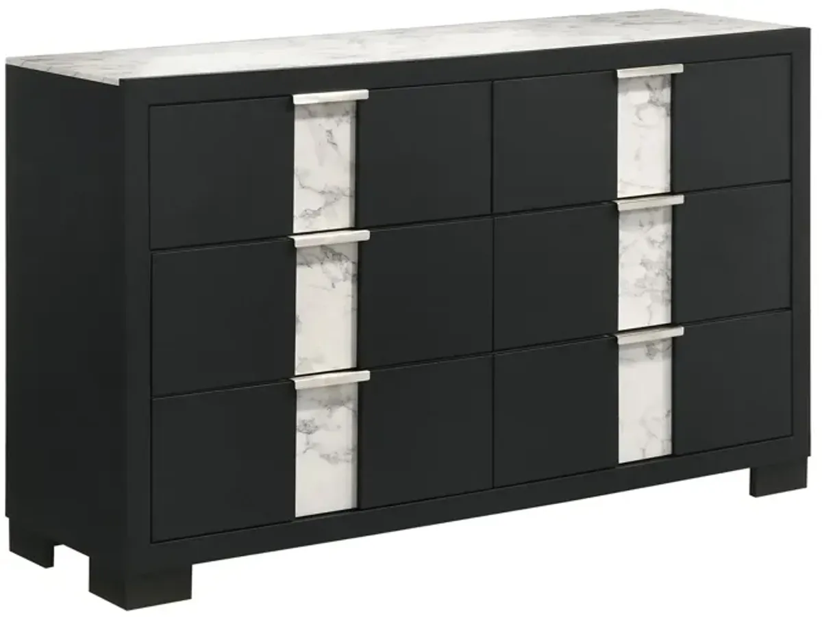 Rangely Dresser in Black/Faux Marble by Crown Mark