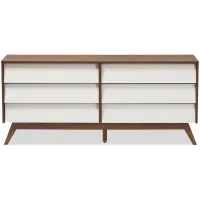 Hildon Wood 6-Drawer Storage Dresser in White/"Walnut" Brown by Wholesale Interiors