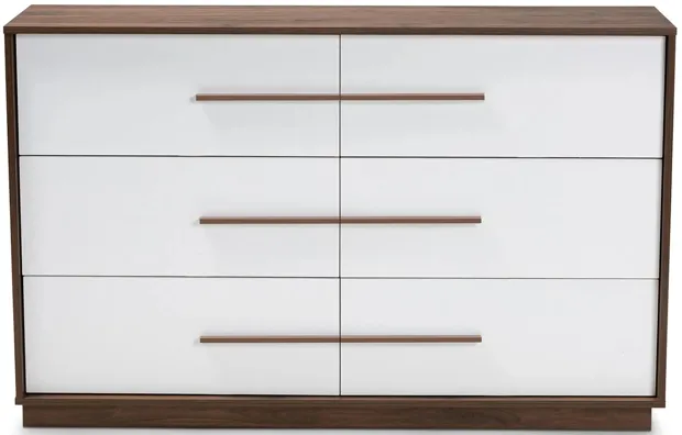 Mette 6-Drawer Wood Dresser in White/Walnut by Wholesale Interiors