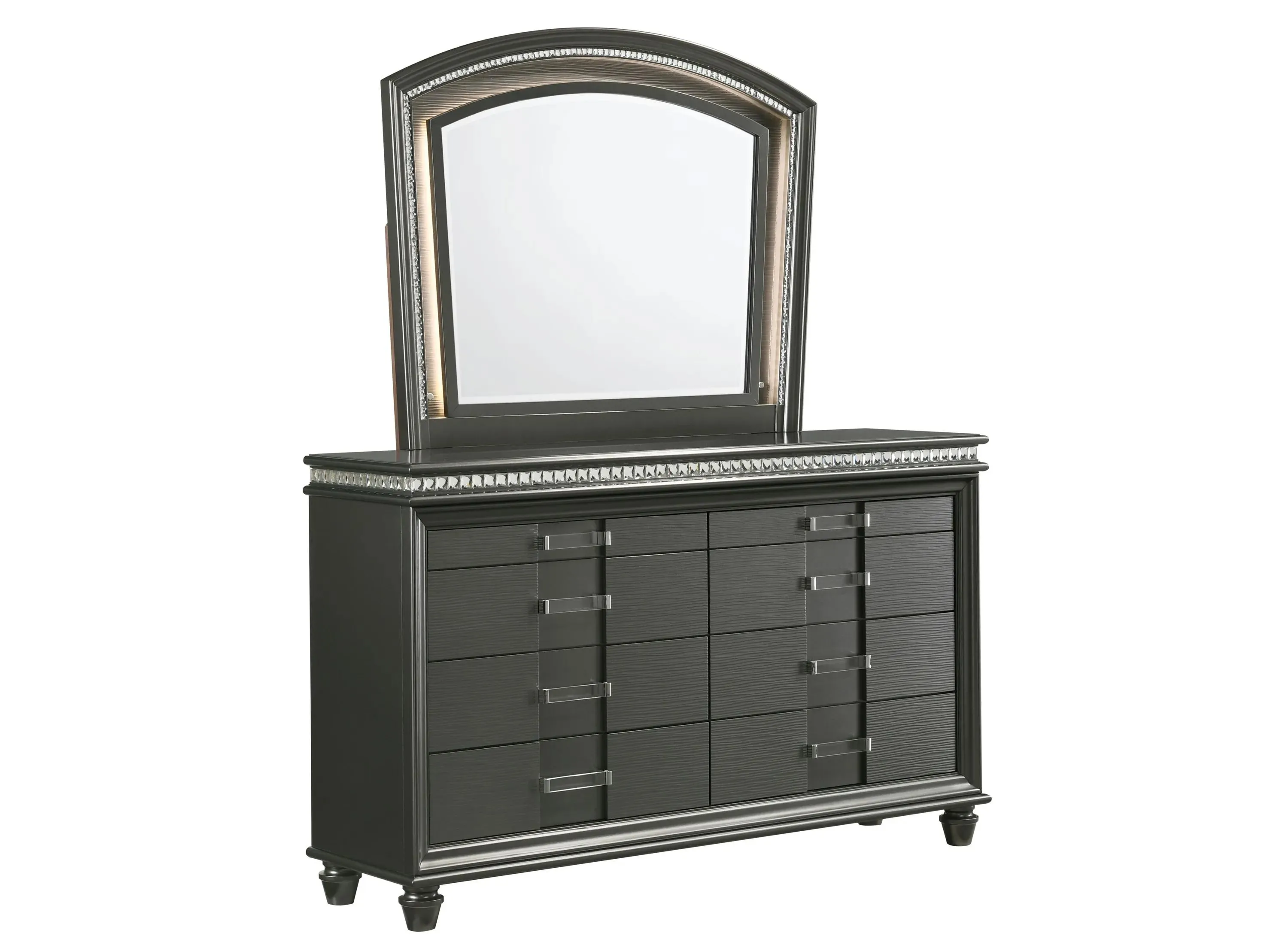 Adira Dresser and Mirror Set in Metallic Grey by Crown Mark