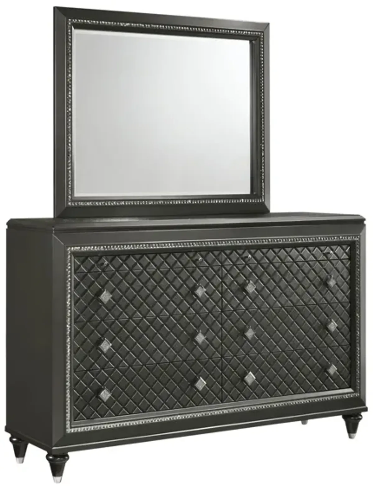 Giovani Dresser and Mirror Set in Metallic Grey by Crown Mark