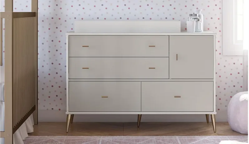 Valentina Dresser & Changing Table in White / Grey by DOREL HOME FURNISHINGS