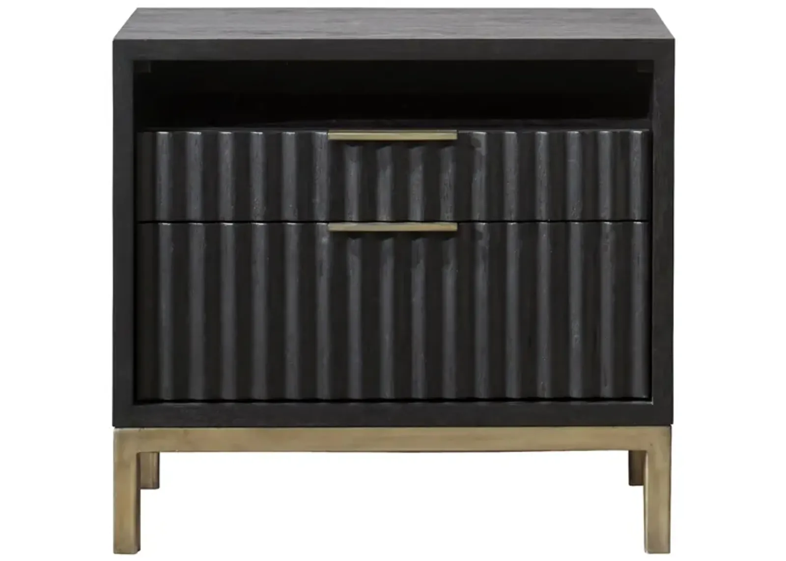 Kentfield Solid Wood Two Drawer Nightstand in Black Drifted Oak by Bellanest