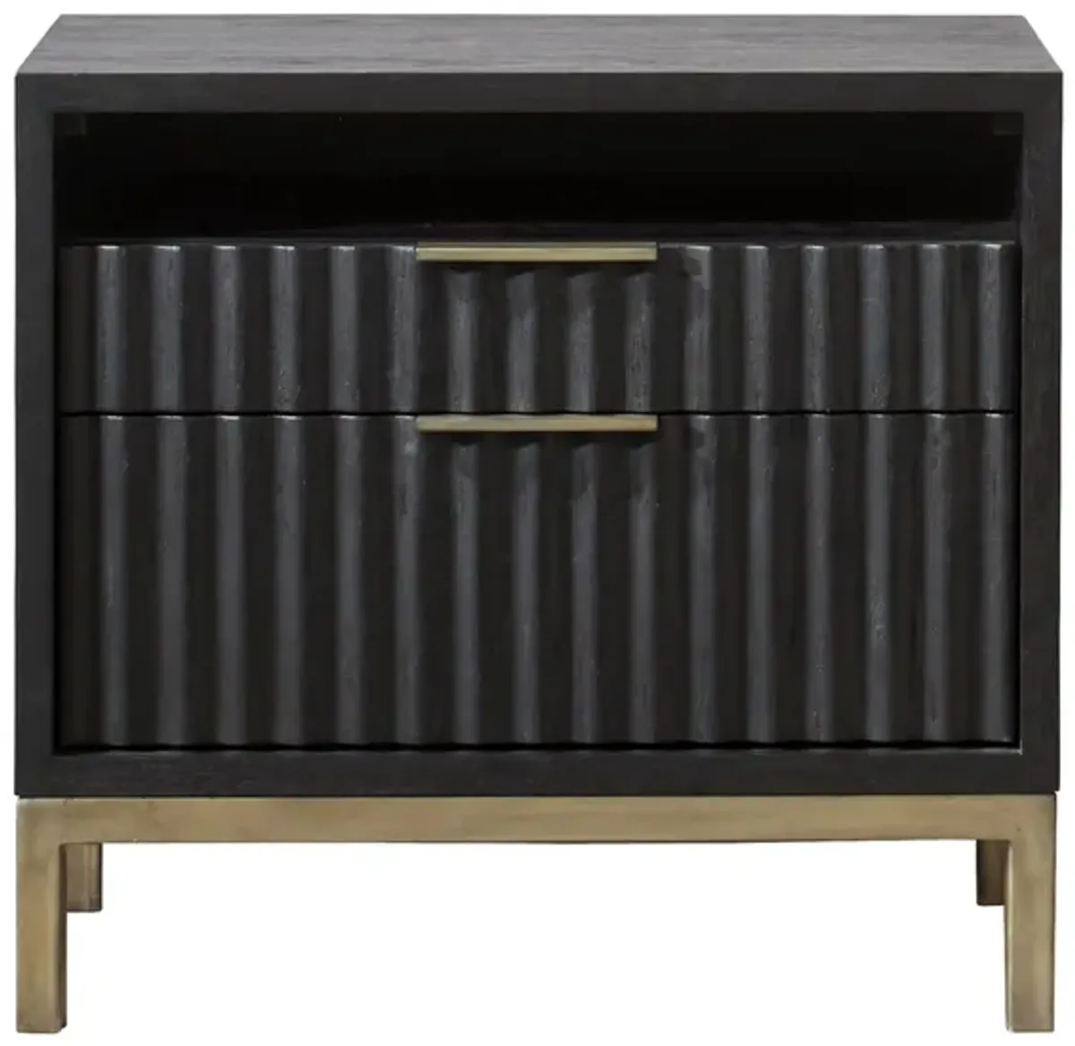 Kentfield Solid Wood Two Drawer Nightstand in Black Drifted Oak by Bellanest