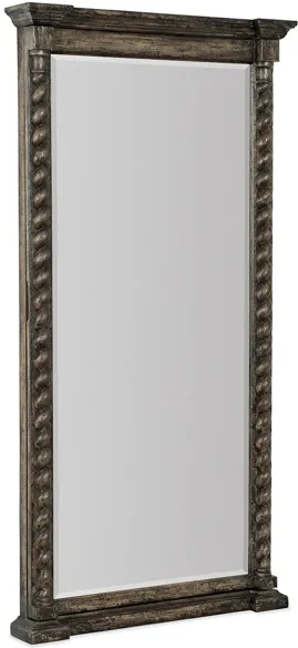 La Grange Floor Mirror w/Jewelry Storage in Flemish paint finish with distressing. Distressing includes chopping and gouging. by Hooker Furniture