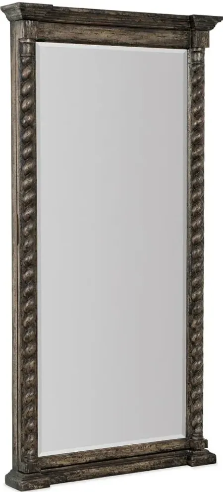 La Grange Floor Mirror w/Jewelry Storage in Flemish paint finish with distressing. Distressing includes chopping and gouging. by Hooker Furniture