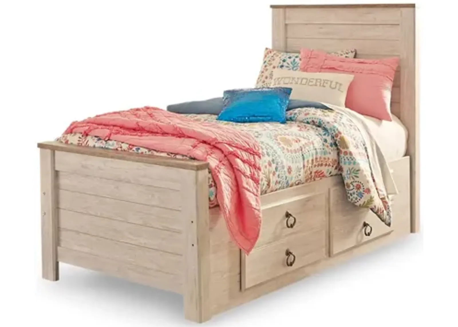 Collingwood Twin Panel Bed with 2 Storage in Whitewash by Ashley Furniture