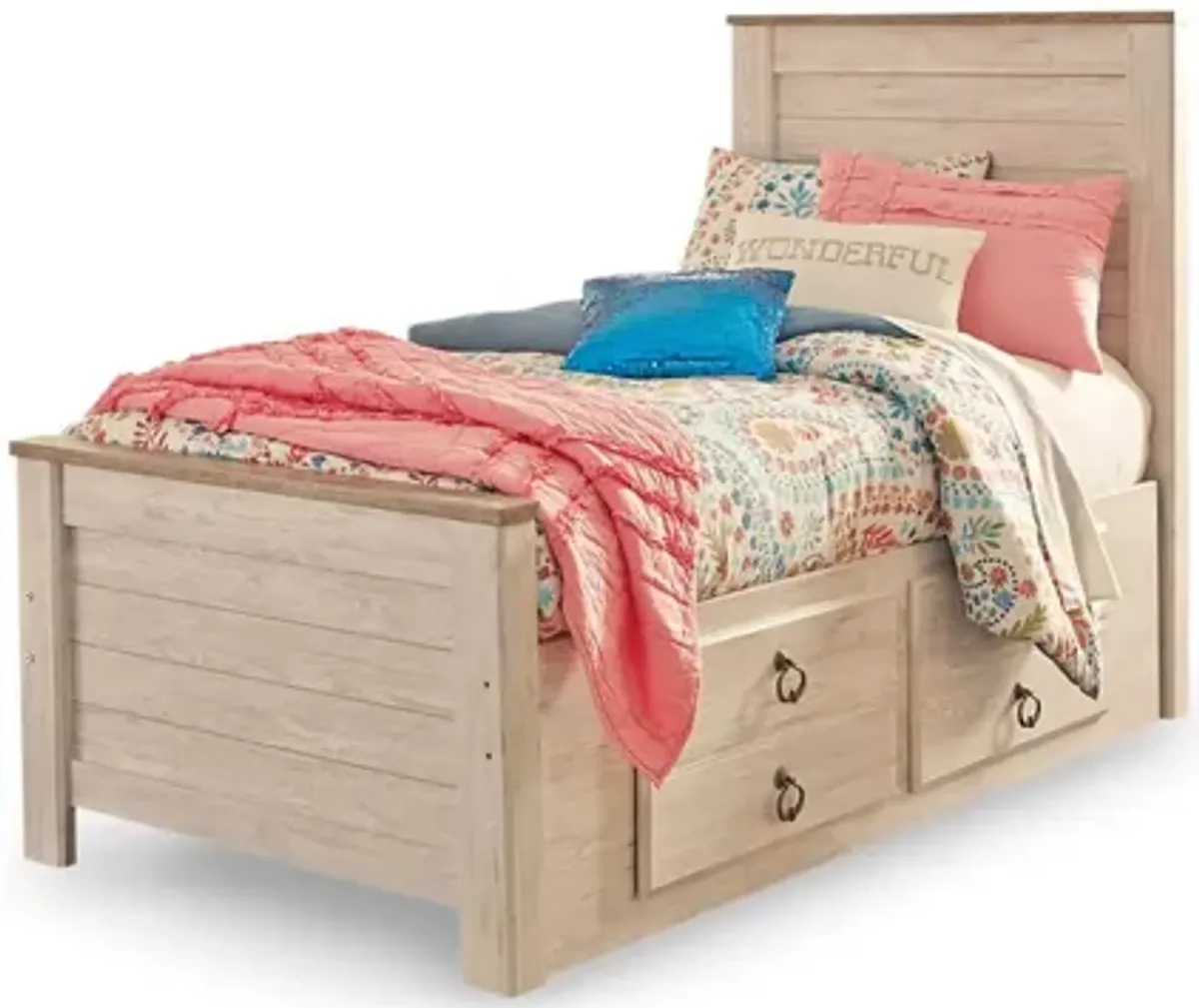 Collingwood Twin Panel Bed with 2 Storage in Whitewash by Ashley Furniture