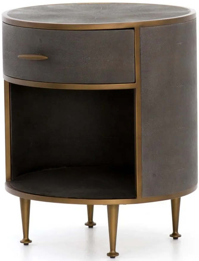 Bentley Round Nightstand in Grey Shagreen by Four Hands