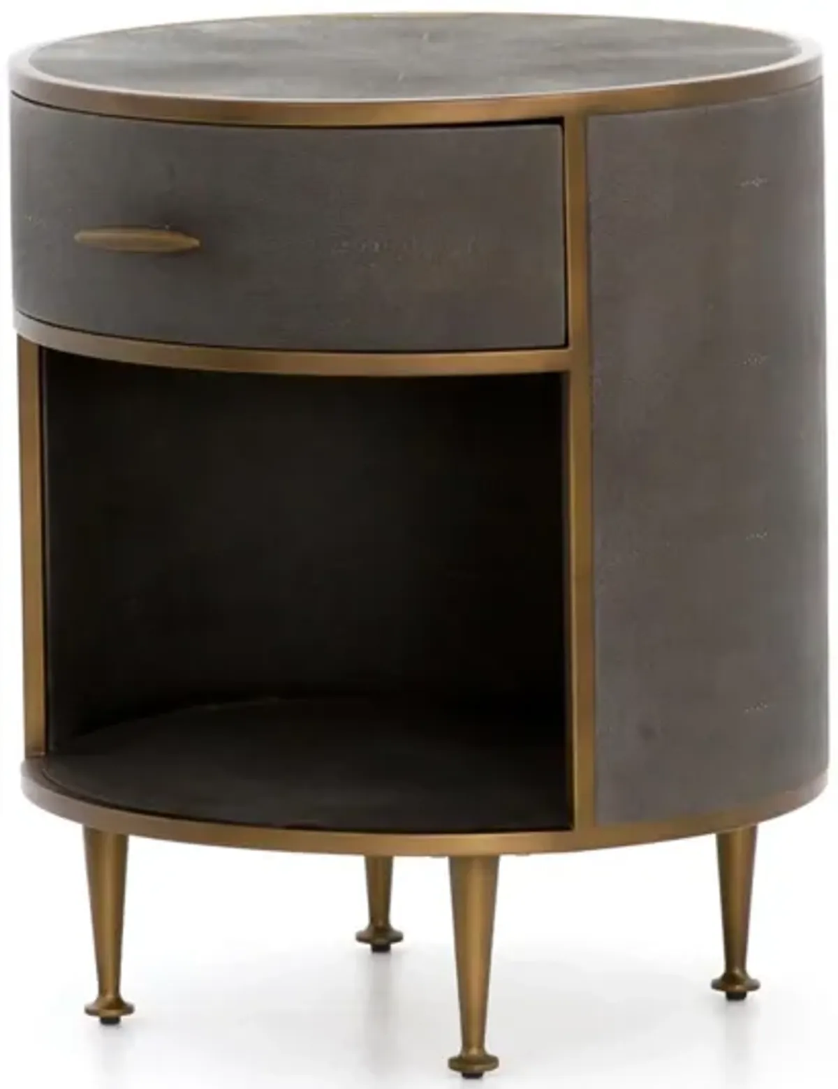 Bentley Round Nightstand in Grey Shagreen by Four Hands