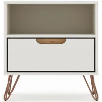 Rockefeller 1 Drawer Nightstand in Off White and Nature by Manhattan Comfort