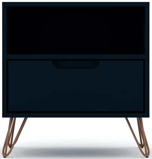 Rockefeller 1 Drawer Nightstand in Tatiana Midnight Blue by Manhattan Comfort