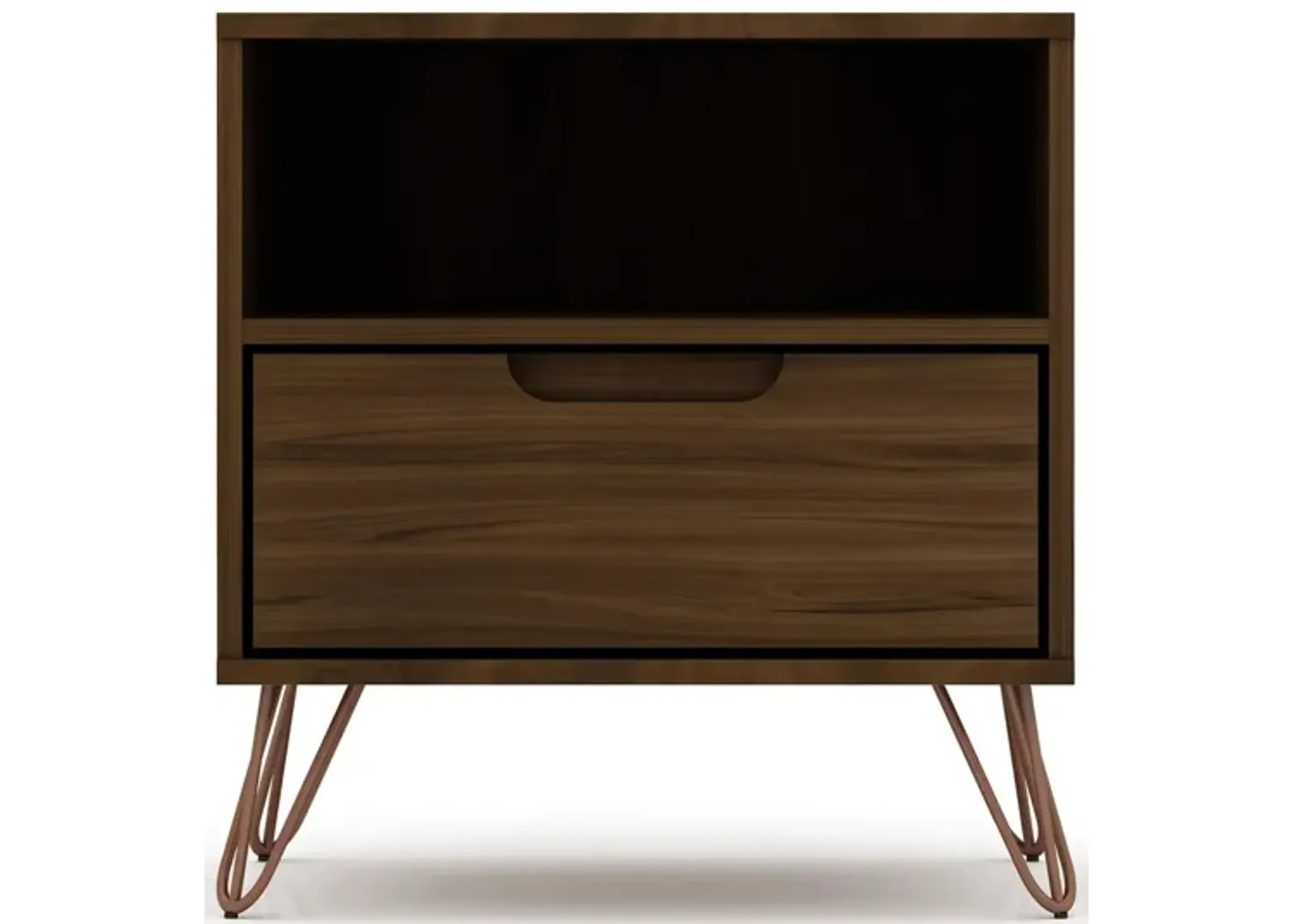 Rockefeller 1 Drawer Nightstand in Brown by Manhattan Comfort