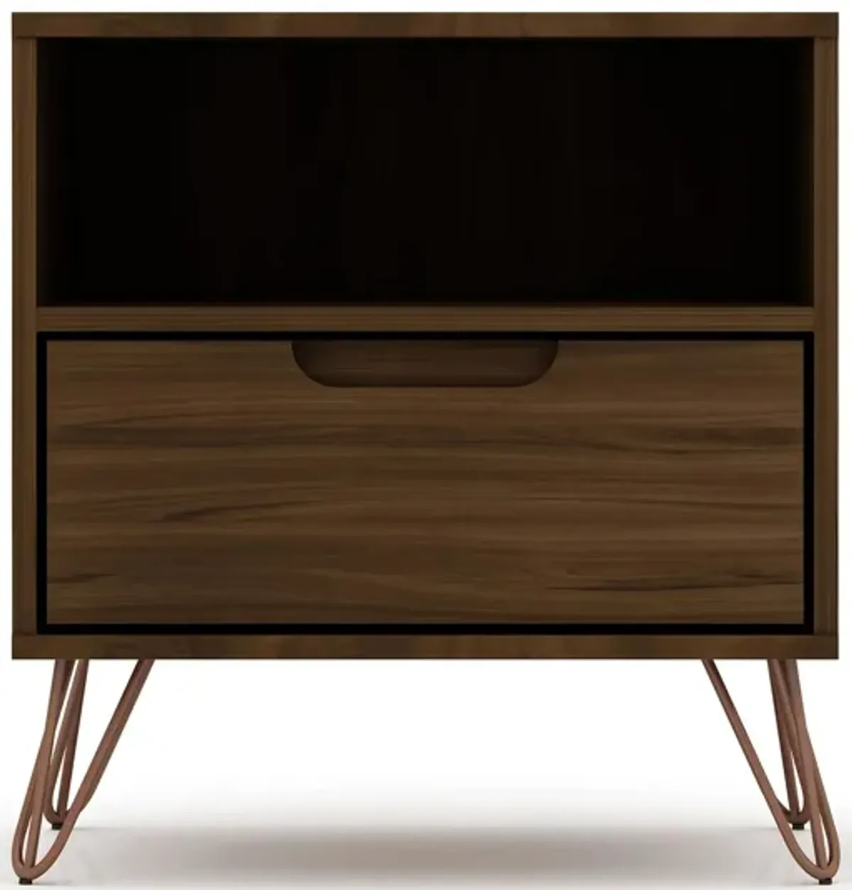 Rockefeller 1 Drawer Nightstand in Brown by Manhattan Comfort