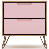 Rockefeller 2 Drawer Nightstand in Nature and Rose Pink by Manhattan Comfort