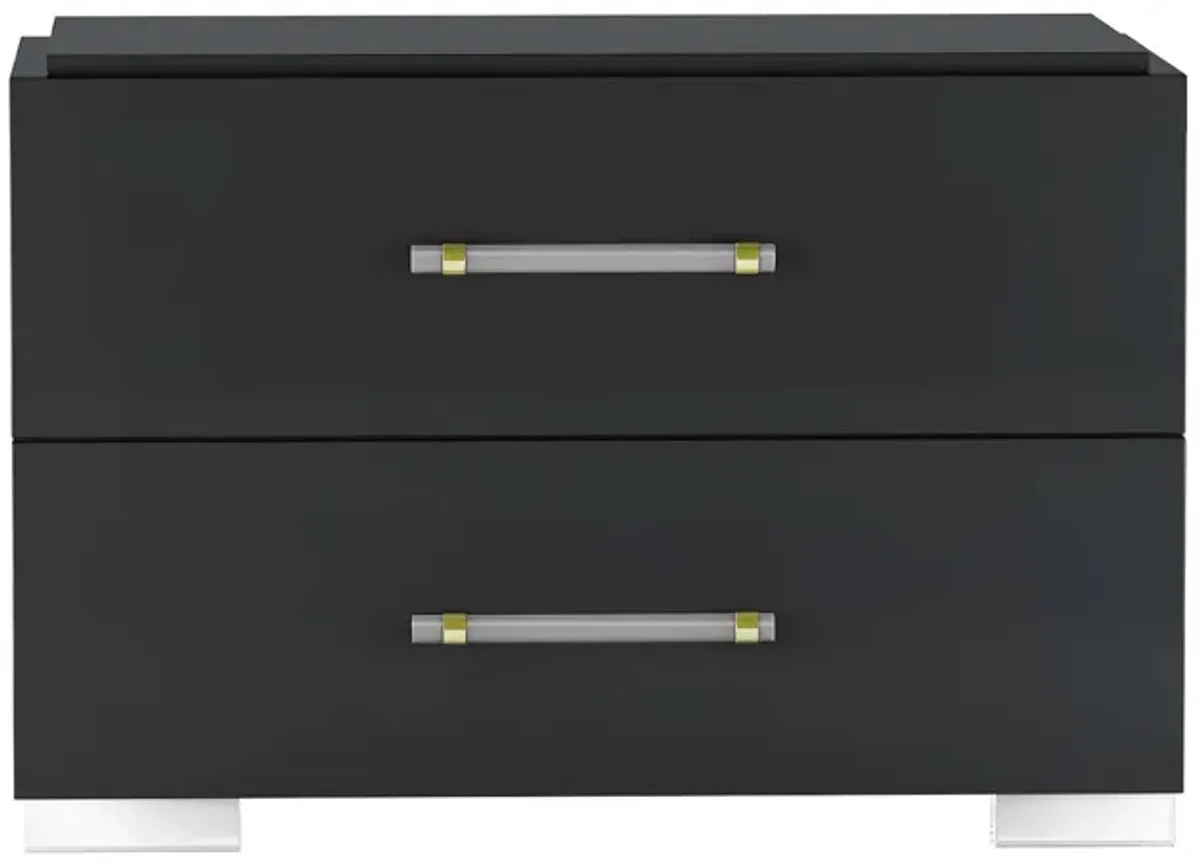 Florence 2-Drawer Nightstand in Gloss Black by Chintaly Imports