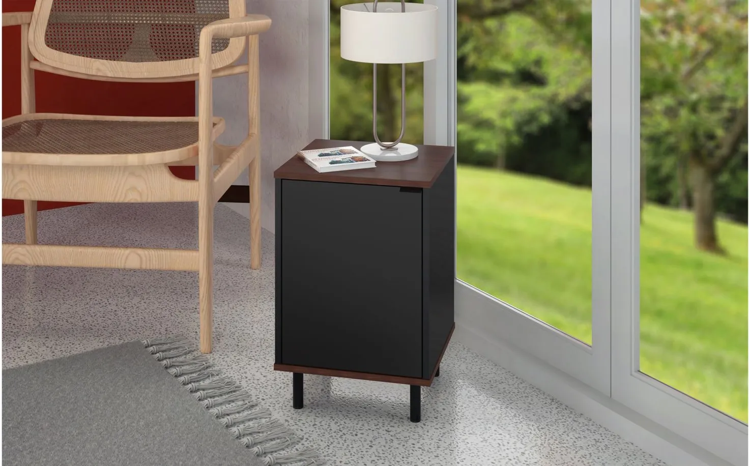 Mosholu Nightstand in Black and Nut Brown by Manhattan Comfort