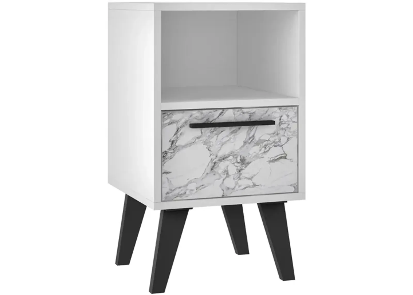 Amsterdam 1 Drawer Nightstand in White Marble by Manhattan Comfort