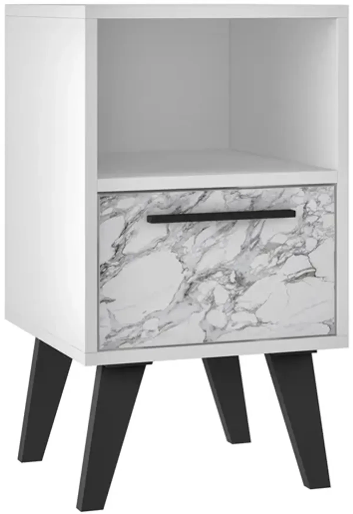 Amsterdam 1 Drawer Nightstand in White Marble by Manhattan Comfort