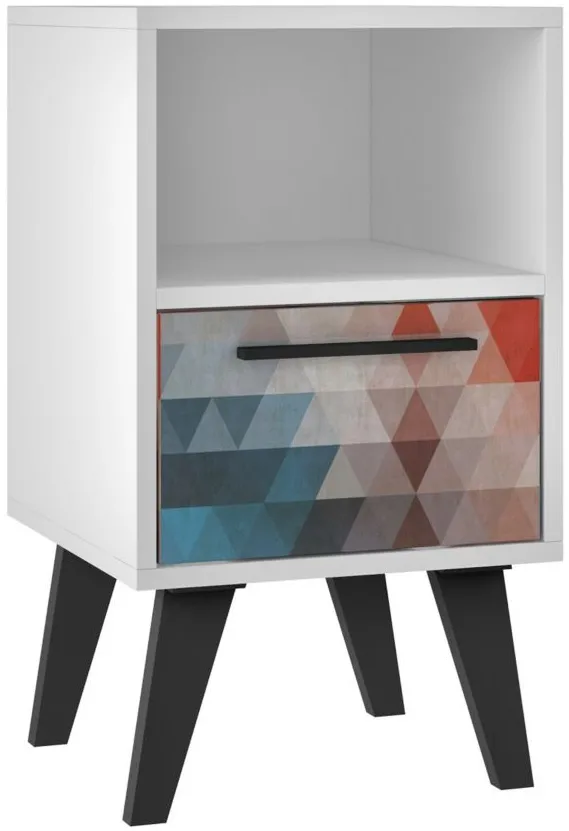 Amsterdam 1 Drawer Nightstand in Multi Color Red and Blue by Manhattan Comfort