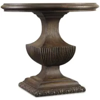 Rhapsody Urn Pedestal Nightstand in Walnut colored rustic finish with distressing by Hooker Furniture