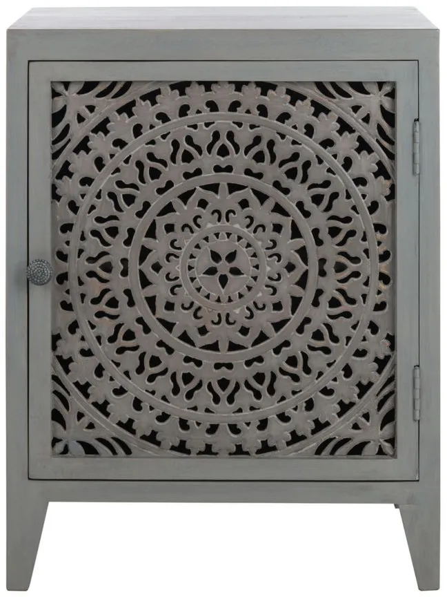Musa Carved Nightstand in Gray by Safavieh