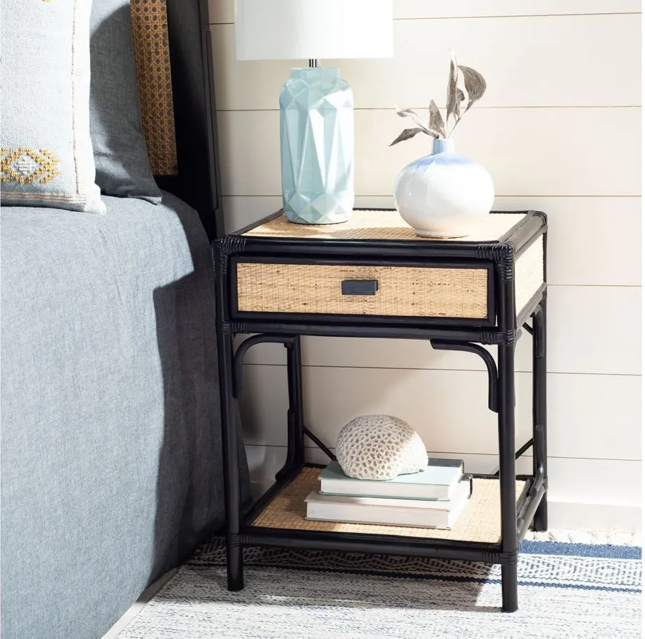 Zinnia One-Drawer Nightstand in Black by Safavieh