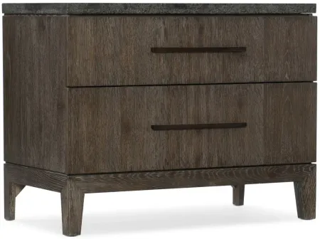 Miramar Stone Top Nightstand in 6202-DKW Rustic oak with a smoky Arabica finish and bluestone top by Hooker Furniture