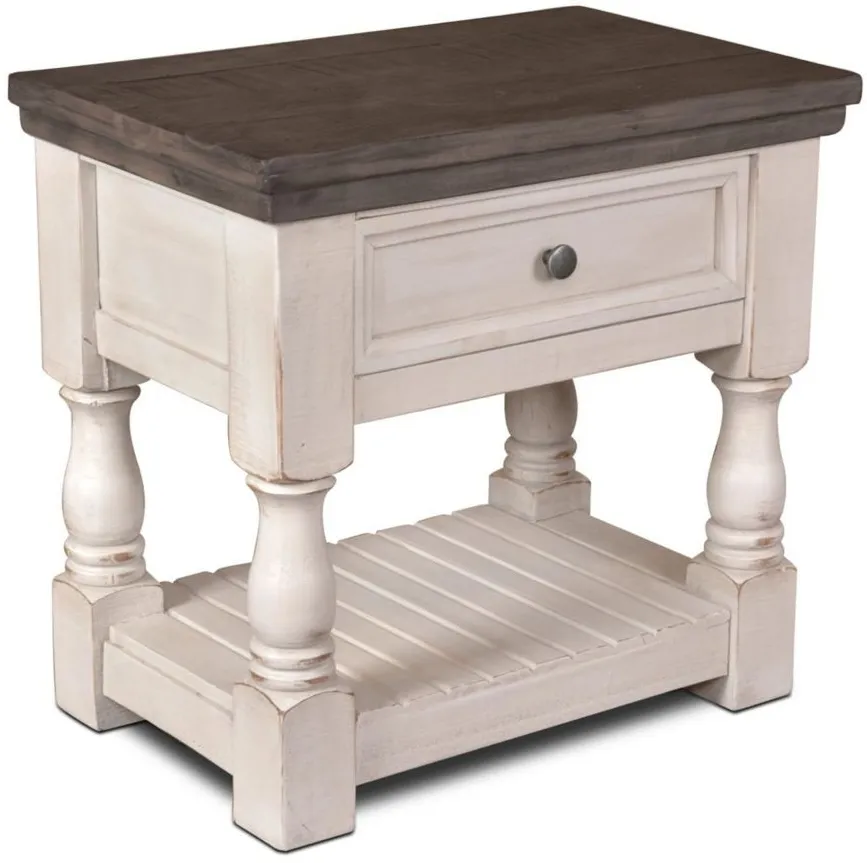 Sunset Trading Rustic French Bedroom Nightstand in Cottage White/Walnut Top by Sunset Trading