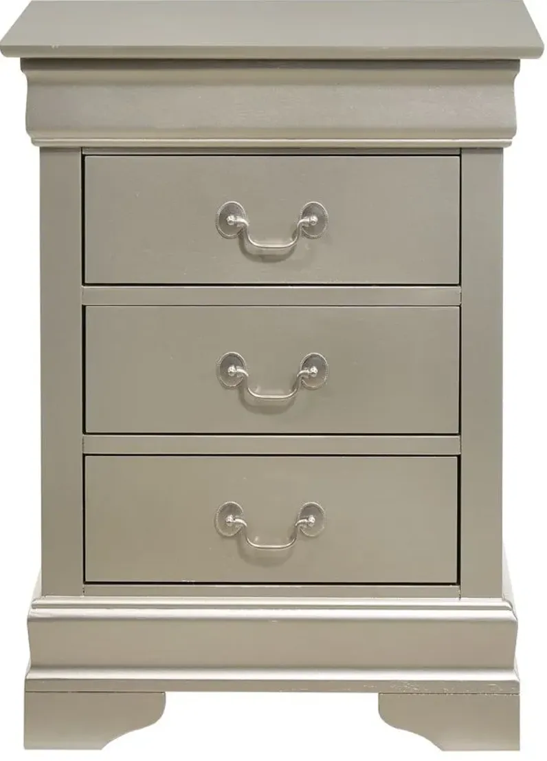 Rossie 3-Drawer Nightstand in Silver Champagne by Glory Furniture
