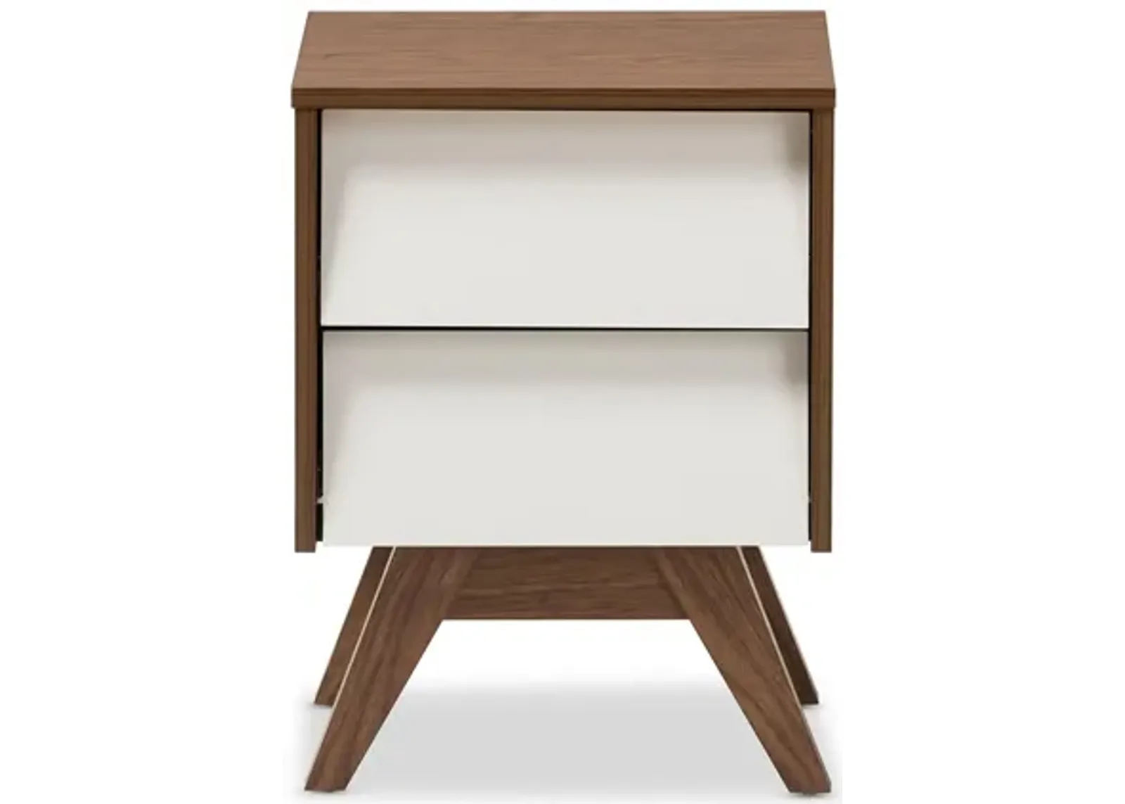 Hildon Wood 2-Drawer Storage Nightstand in White/"Walnut" Brown by Wholesale Interiors